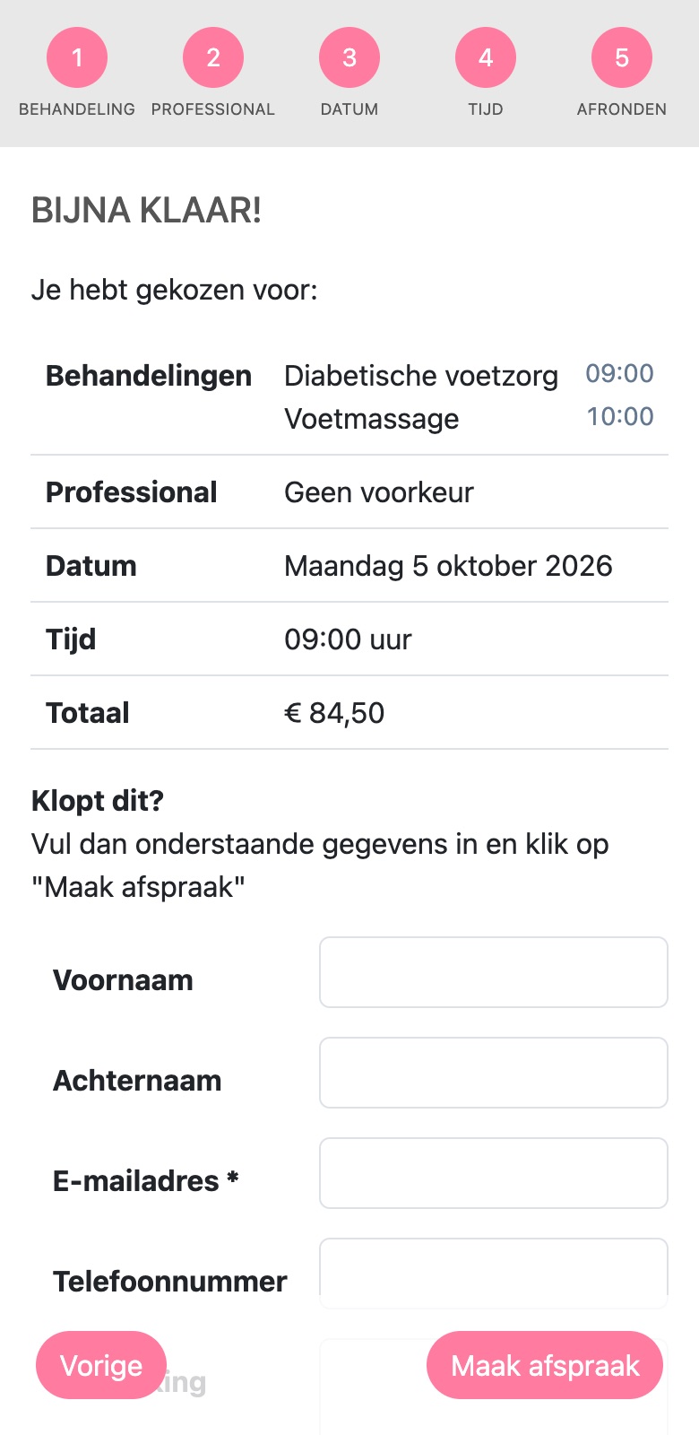 De afsprakenwidget: samenvatting met beide behandelingen en hun begintijd