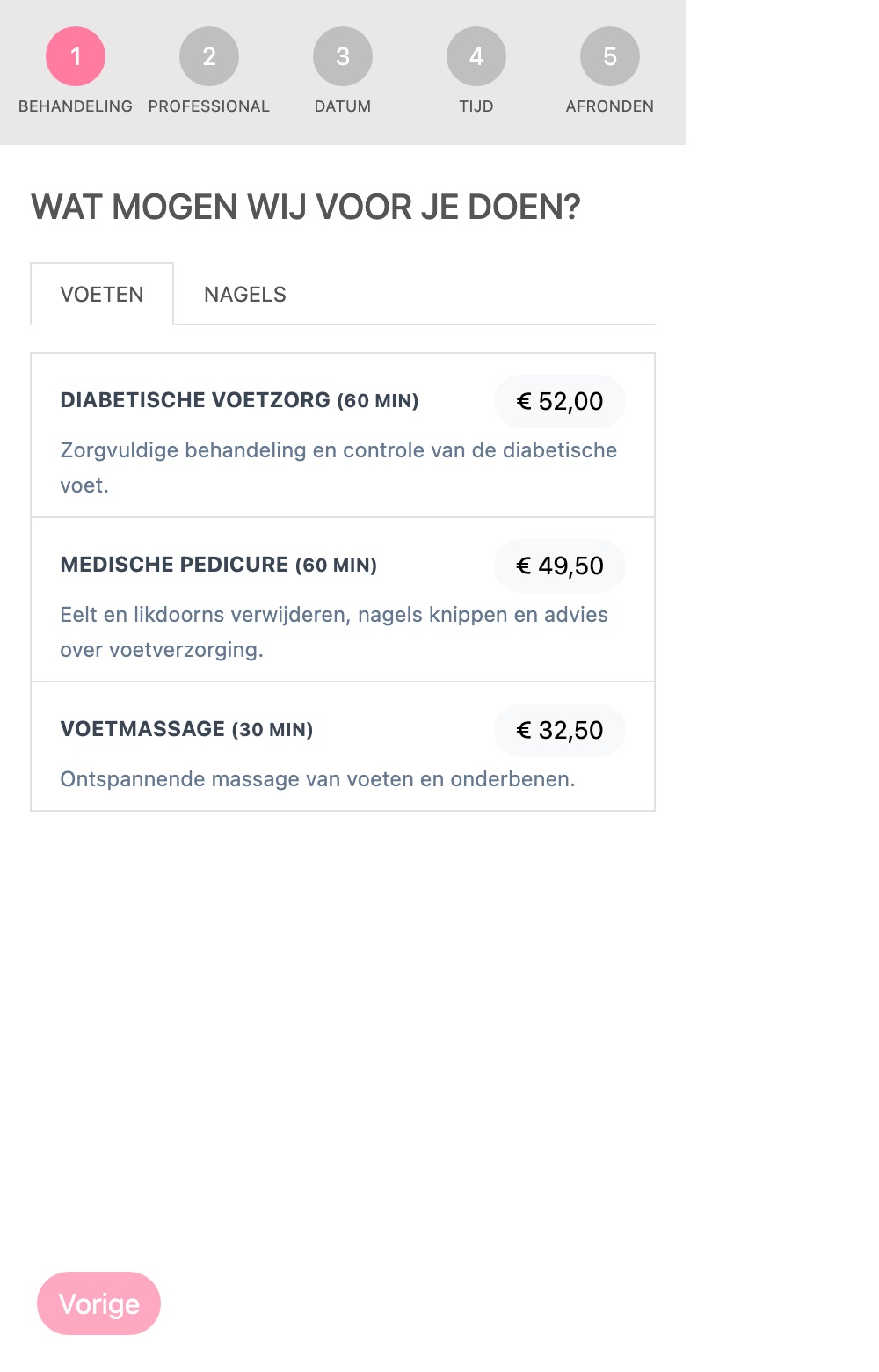 De afsprakenwidget op een telefoon: kies je behandeling