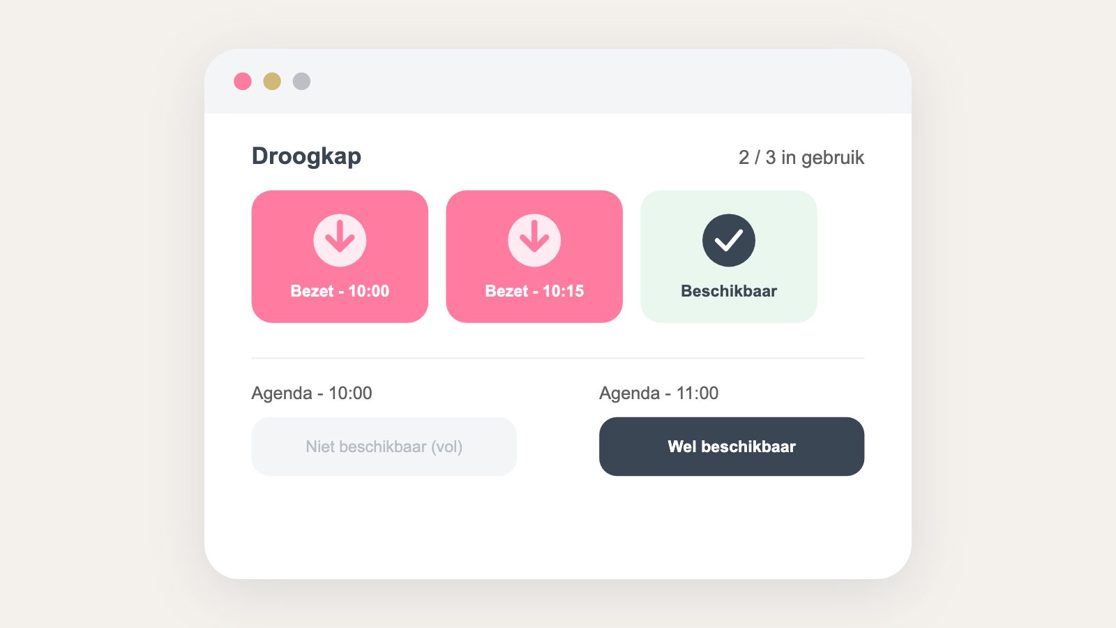 De bezetting van resources zoals een droogkap in de planning