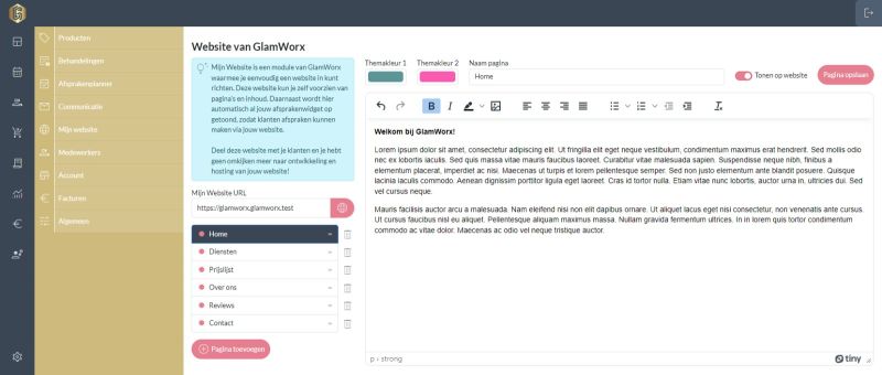Een salonwebsite gemaakt met Mijn website in GlamWorx
